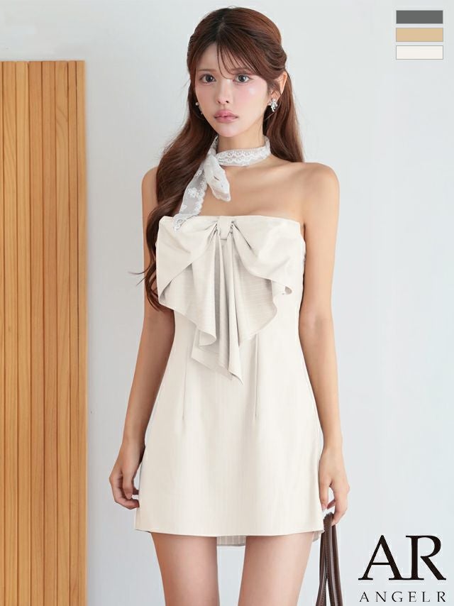 キャバドレス Angel R エンジェルアール ビックリボン ガーリー ベアトップ ストライプ キャミソール Aラインミニドレス