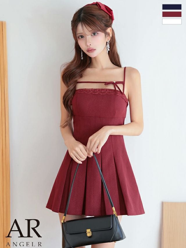 キャバドレス Angel R エンジェルアール キャミソール レース リボン プリーツ ガーリー Aラインミニドレス
