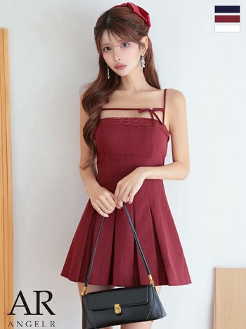 キャバドレス Angel R エンジェルアール キャミソール レース リボン プリーツ ガーリー Aラインミニドレス
