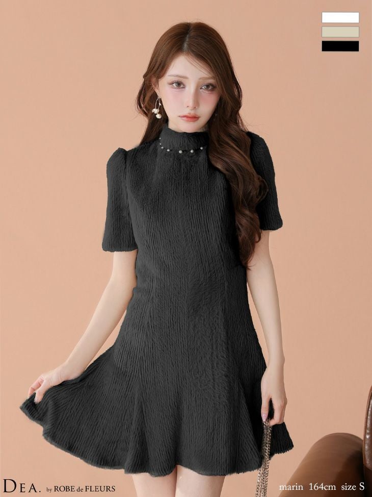 キャバドレス DEA. ROBE de FLEURS ディア ローブドフルール ハイネック 袖あり 起毛ニット クラシカル バックオープン フレアミニドレス