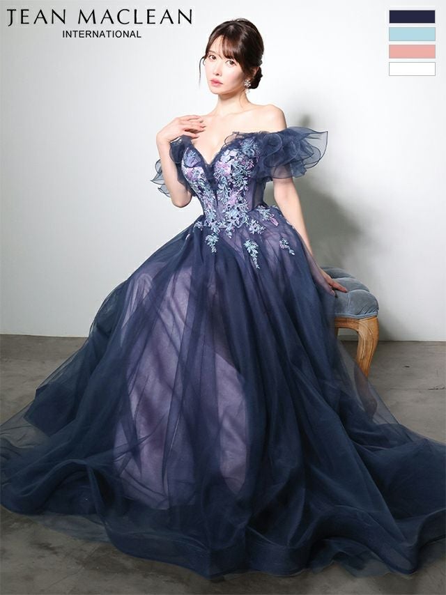 キャバドレス JEANMACLEAN ジャンマクレーン オフショルダー ハートカット レース フラワー刺繍 バースデー Aラインロングドレス