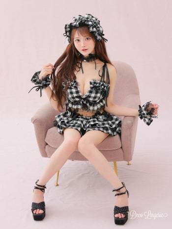 勝負下着 Deco Lingerie デコランジェリー フリル リボン チェック柄 ツイード ガーリー ランジェリー 6点セット