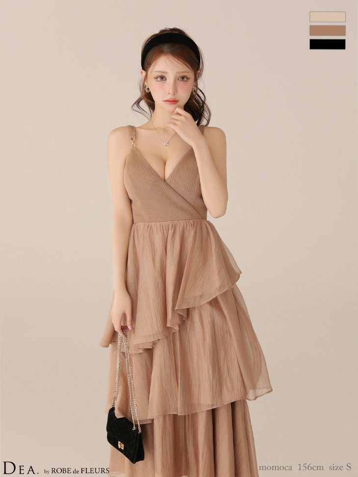 キャバドレス DEA. ROBE de FLEURS ディア ローブドフルール キャミソール ドレープ ティアード ジャガード フリル エレガント Aラインロングドレス