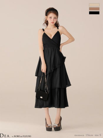 キャバドレス DEA. ROBE de FLEURS ディア ローブドフルール ジャガード フリル キャミソール ドレープ ティアード エレガント Aラインロングドレス