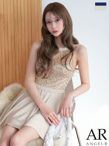 キャバドレス Angel R エンジェルアール ホルターネック リボン チュール スパンコール ビジュー バックオープン フレアミニドレス