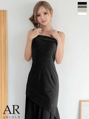 キャバドレス Angel R エンジェルアール アシンメトリーデザイン シフォン ラメ ドット柄 エレガント キャミソール タイトロングドレス