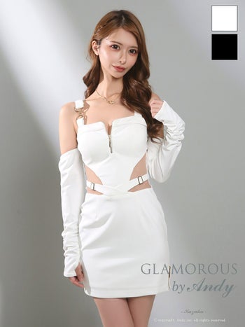 キャバドレス GLAMOROUS グラマラス 長袖 肩あき ノースリーブ くびれ透け ジップデザイン スクエアネック カットデザイン タイトミニドレス