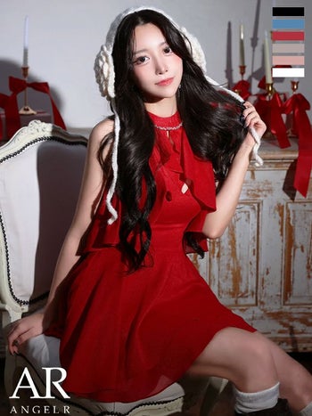 キャバドレス Angel R エンジェルアール ホルターネック 2way ビジュー キャミソール ラメ フレアミニドレス