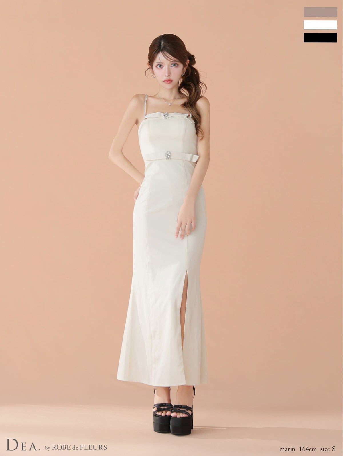 キャバドレス DEA.by ROBE de FLEURS ディア キャミソール ウエストベルト ビジュー ベロア スリット エレガント タイトロングドレス