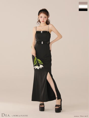 キャバドレス DEA.by ROBE de FLEURS ディア ウエストベルト ビジュー ベロア スリット エレガント キャミソール タイトロングドレス