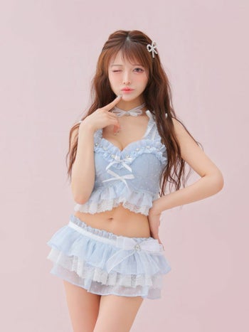 勝負下着 Deco Lingerie デコランジェリー ドット柄 レース オーガンジー フリル サテンリボン ビジュー ガーリー ランジェリー 4点セット