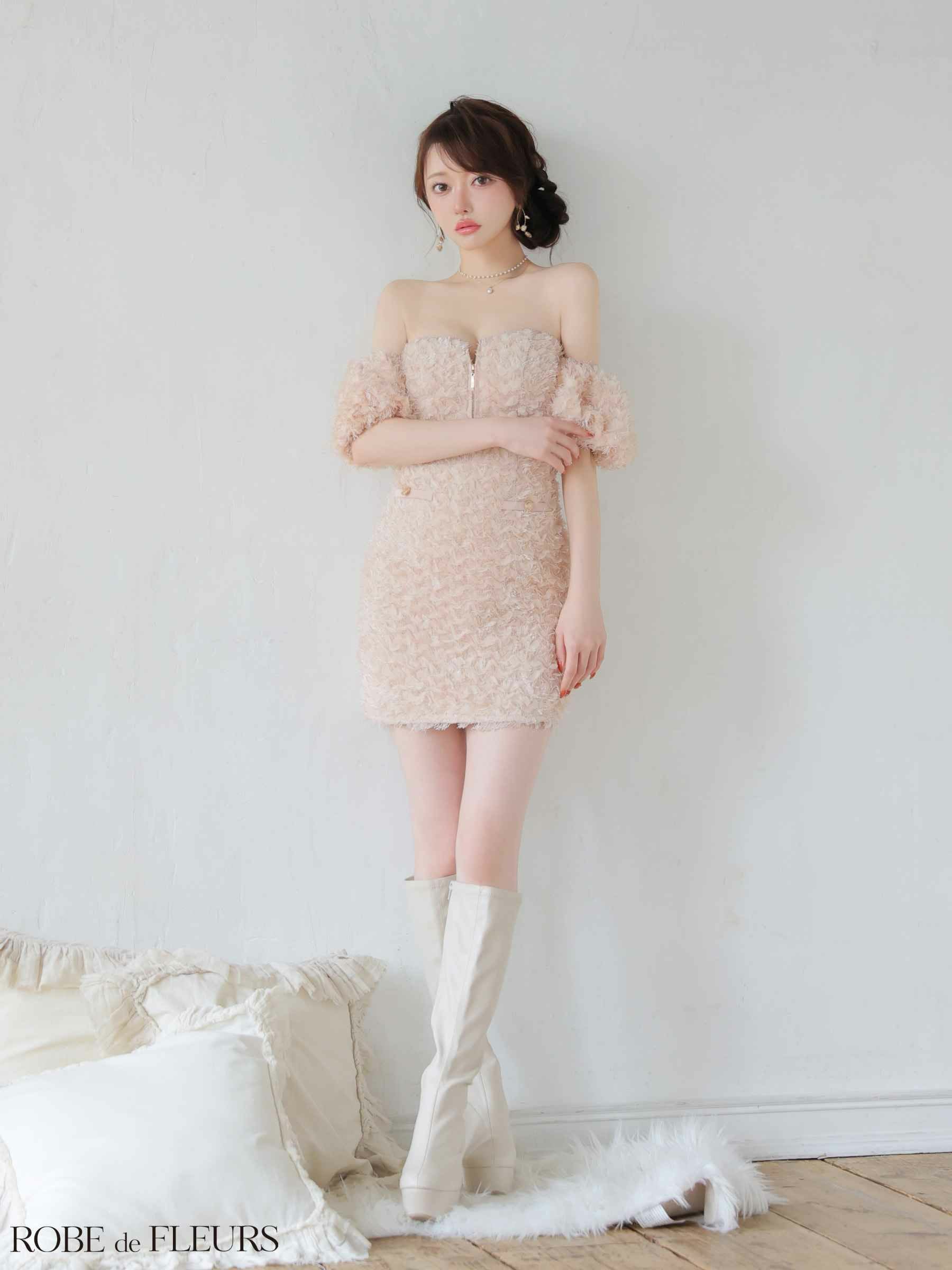 ROBEdeFLEURS/ローブドフルール】ガーリー オフショルダー ジップ
