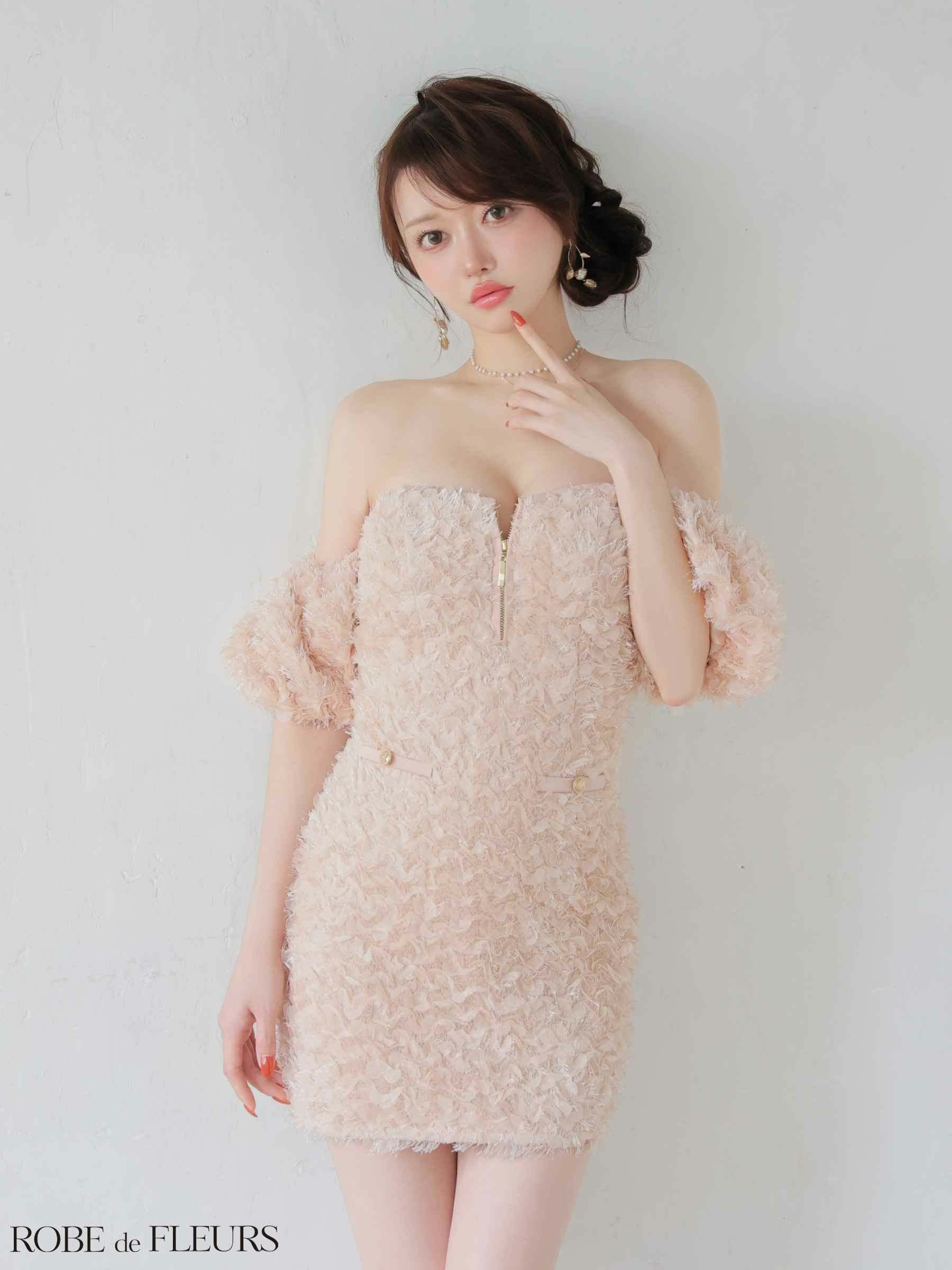 ROBEdeFLEURS/ローブドフルール】ガーリー オフショルダー ジップ