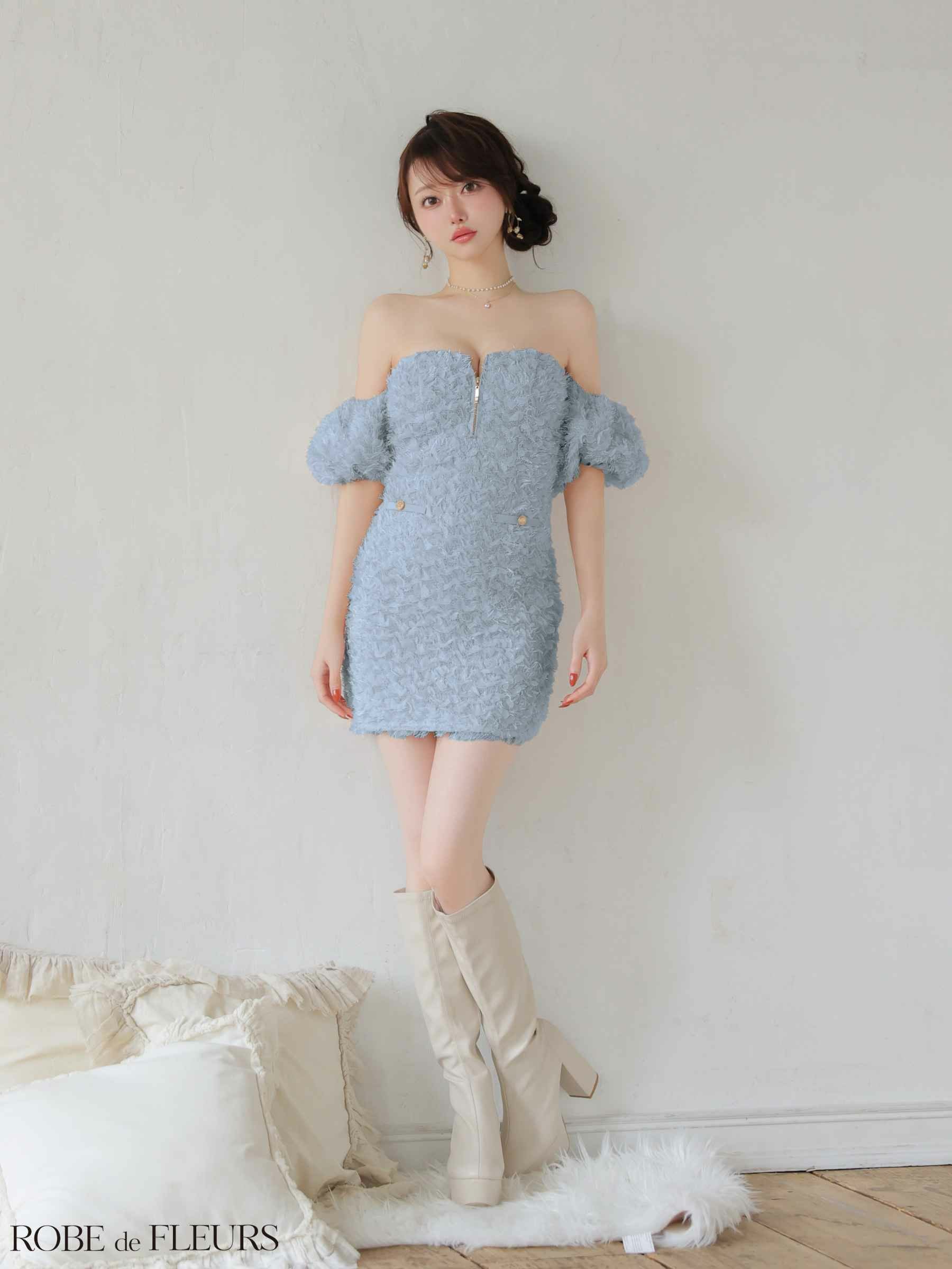 ROBEdeFLEURS/ローブドフルール】ガーリー オフショルダー ジップ