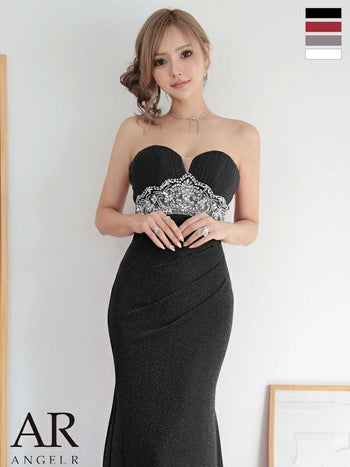 キャバドレス Angel R エンジェルアール ベアトップ キャミソール ウエストビジュー タックデザイン バックレースアップ セクシー 2way タイトロングドレス