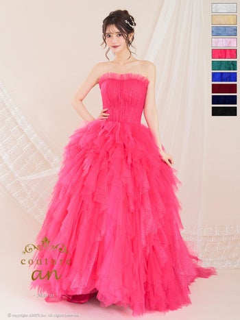 キャバドレス couture an フリル ワンカラー チュール レースアップ ベアトップ バースデー Aラインロングドレス