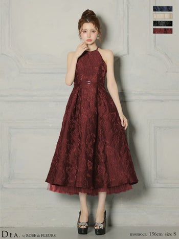 キャバドレス DEA.by ROBE de FLEURS ディア ホルターネック ウエストベルト バックオープン ラメジャガード チュール エレガント Aラインロングドレス