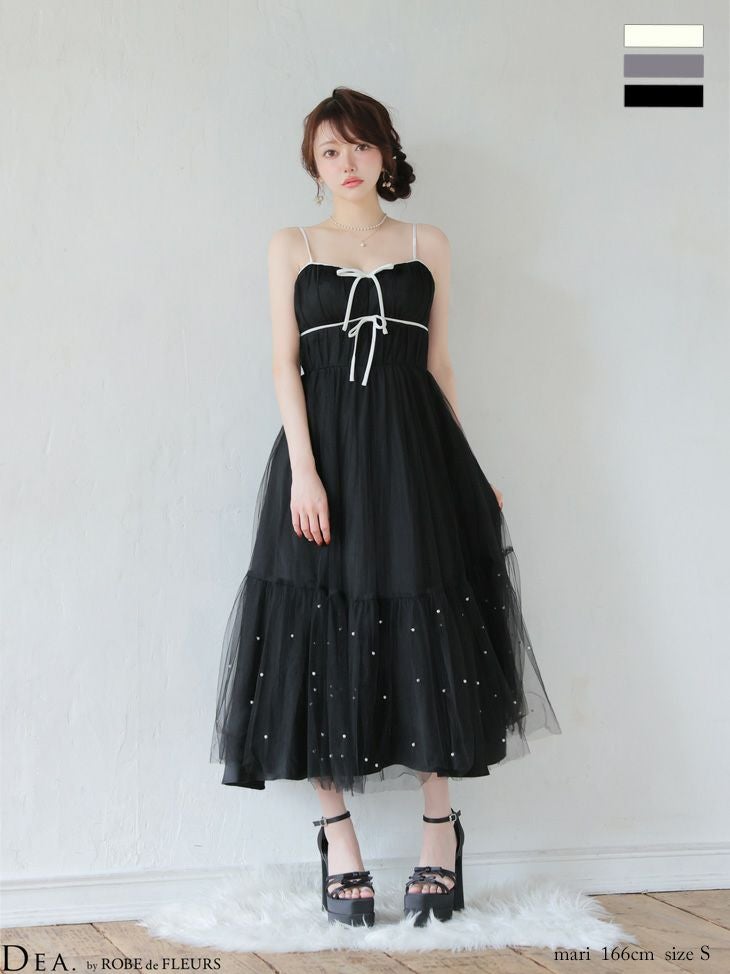 ROBEdeFLEURS/ローブドフルール】ドット柄 パールリボン キャミソール