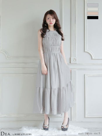 キャバドレス DEA. ROBE de FLEURS ディア ローブドフルール ホルターネック サテン ティアード シンプル Aラインロングドレス