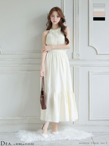 キャバドレス DEA. ROBE de FLEURS ディア ローブドフルール サテン ティアード シンプル ホルターネック Aラインロングドレス