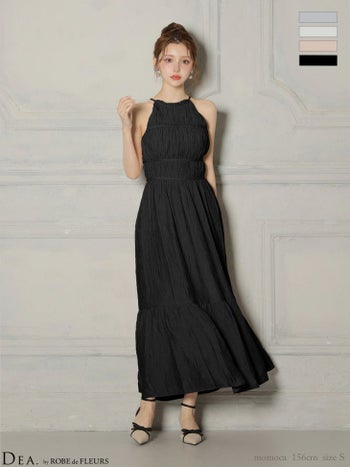 キャバドレス DEA. ROBE de FLEURS ディア ローブドフルール ホルターネック サテン ティアード シンプル Aラインロングドレス