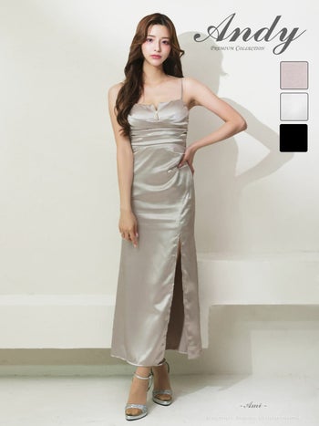 キャバドレス Andy ジップデザイン スリット キャミソール タック タイトロングドレス