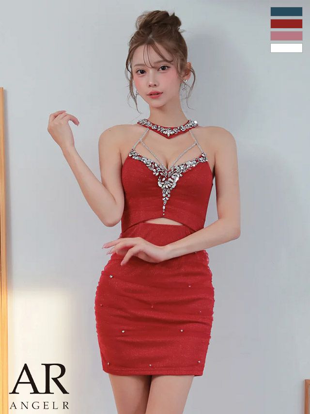 キャバドレス Angel R エンジェルアール ウエストカット ラメ ホルターネック ビジュー セクシー タイトミニドレス