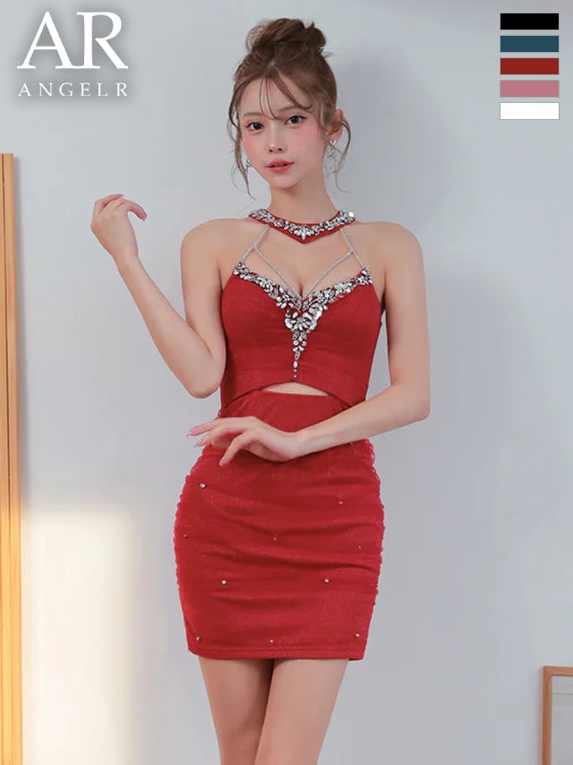 キャバドレス Angel R エンジェルアール ウエストカット ラメ ホルターネック ビジュー セクシー タイトミニドレス