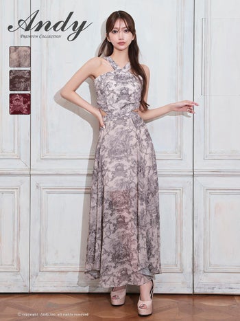 キャバドレス Andy ウエストカット クラシカル ホルターネック シアー Aラインロングドレス