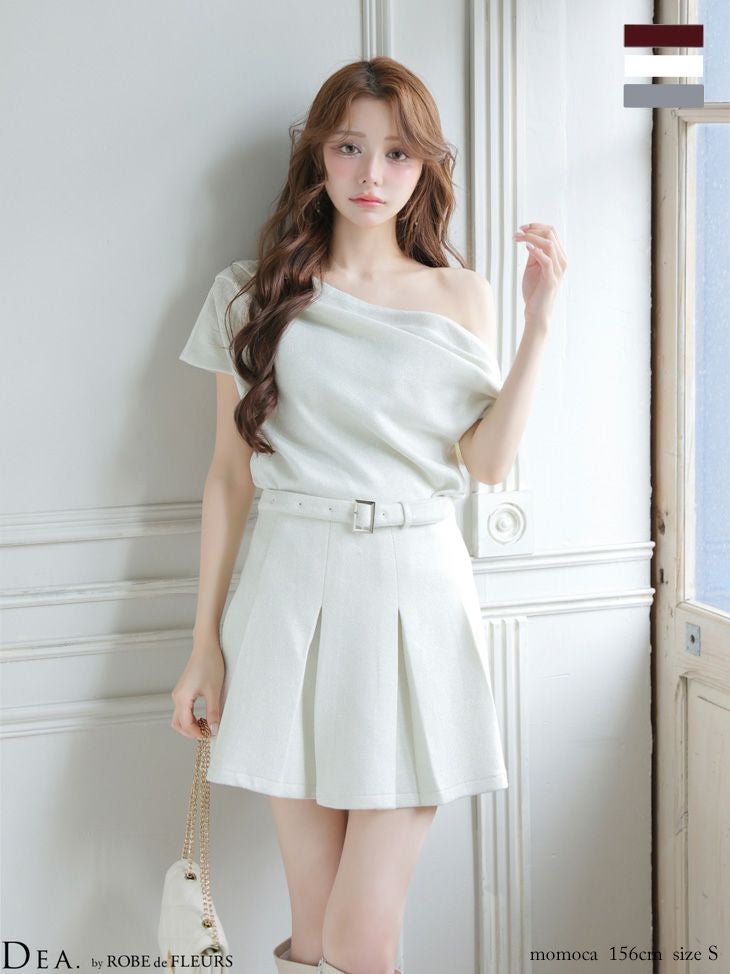 キャバドレス DEA. ROBE de FLEURS ディア ローブドフルール セットアップ ウエストベルト オフショルダー ドレープ 半袖 フレアミニドレス