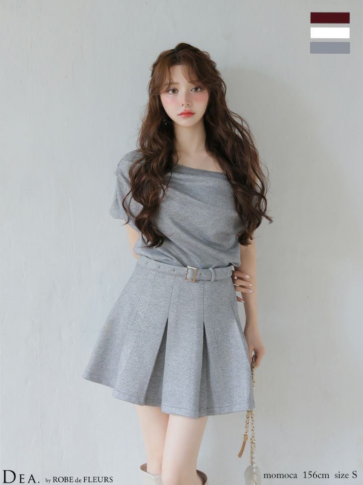 キャバドレス DEA. ROBE de FLEURS ディア ローブドフルール オフショルダー ウエストベルト 半袖 ドレープ セットアップ フレアミニドレス