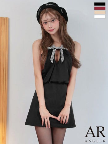 キャバドレス Angel R エンジェルアール ネックビジュー バストカット ホルターネック サテン タイトミニドレス
