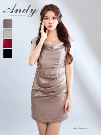 キャバドレス Andy ドレープ ノースリーブ サテン チェーン バックオープン タイトミニドレス