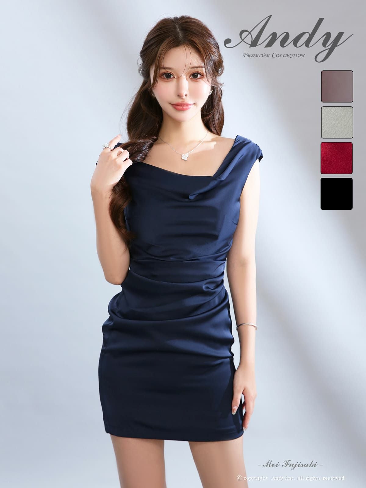 Andy/アンディ】ドレープ サテン ノースリーブ チェーン バック