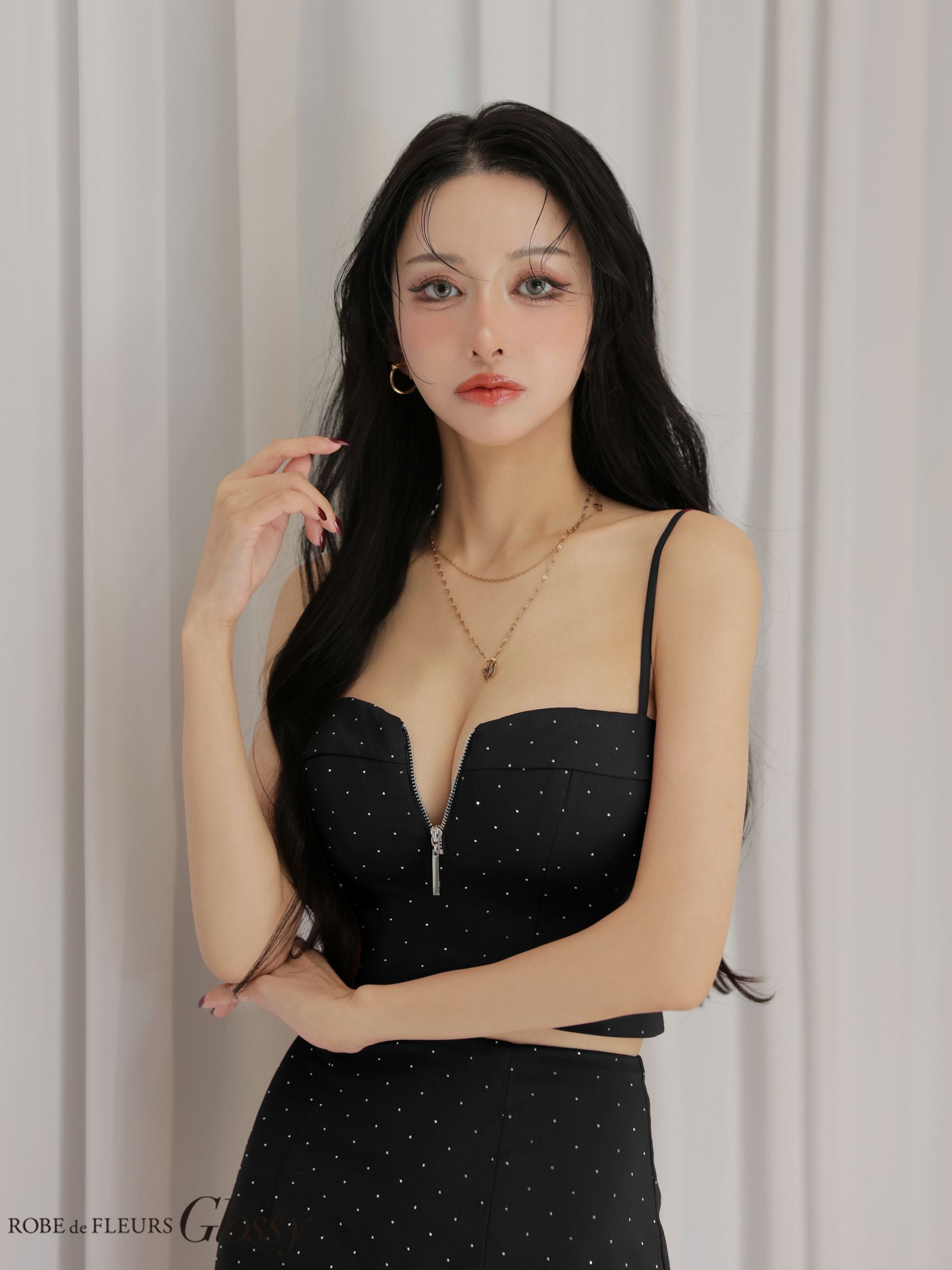 Glossy by ROBE de FLEURS/グロッシー】キャミソール ジップデザイン