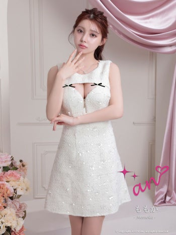 キャバドレス an ノースリーブ ジップデザイン ツイード バストカット リボン ラメ スパンコール フレアミニドレス