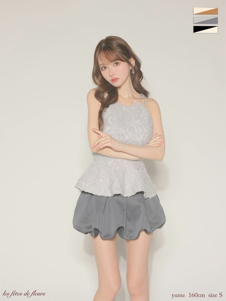 キャバドレス ROBEdeFLEURS ローブドフルール フラワーモチーフ バックオープン セットアップ バルーンスカート ホルターネック フレアミニドレス