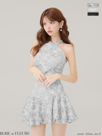 キャバドレス ROBEdeFLEURS ローブドフルール ホルターネック セットアップ ラメレース バックリボン 花柄ジャガードフレアミニドレス