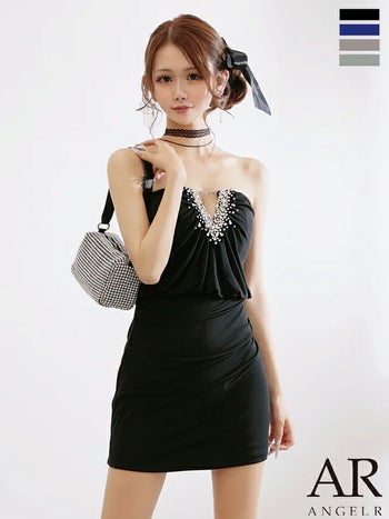 キャバドレス Angel R エンジェルアール ドレープ ベアデザイン バストカット ビジュー タイトミニドレス