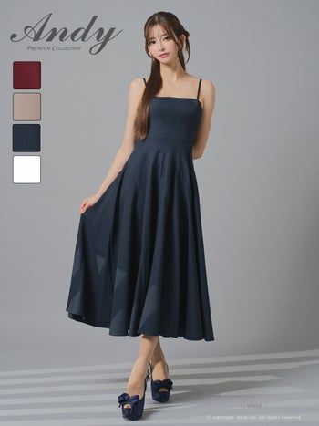 キャバドレス Andy 2way ベアトップ キャミソール ワンカラー プリーツ ミモレ丈 Aラインロングドレス