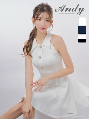 キャバドレス Andy ノースリーブ 襟付き ボタン プリーツ フレアミニドレス