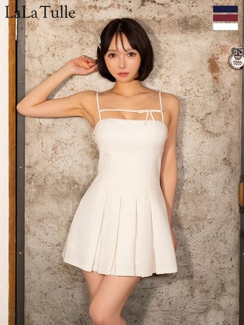キャバドレス Angel R エンジェルアール リボン プリーツ ガーリー キャミソール レース Aラインミニドレス