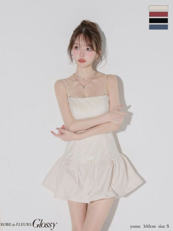キャバドレス Glossy ROBE de FLEURS グロッシー ローブドフルール ベロア キャミソール 2way ベアトップ バルーン バックル フレアミニドレス