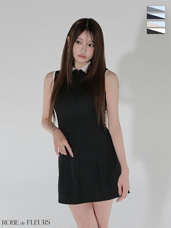 キャバドレス ROBEdeFLEURS ローブドフルール ノースリーブ バイカラー キーホールカット 襟付き シンプル ノースリーブ フレアミニドレス