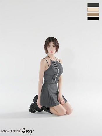 キャバドレス Glossy グロッシー ROBE de FLEURS　ローブドフルール ホルターネック ジップデザイン タック セットアップ セクシー フレアミニドレス