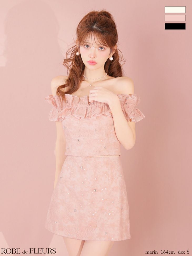 ROBEdeFLEURS/ローブドフルール】立体 フラワー 刺繍レース×袖あり