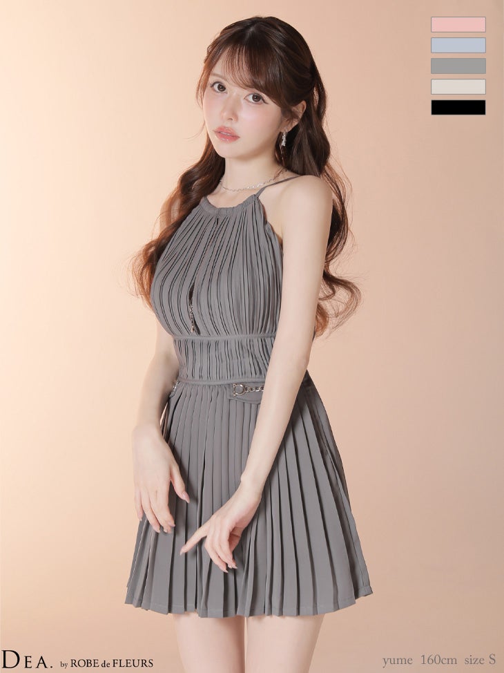 キャバドレス DEA. ROBE de FLEURS ディア ローブドフルール　 ホルターネック プリーツ　ティアード ジップデザイン ハイネック エレガント フレアミニドレス