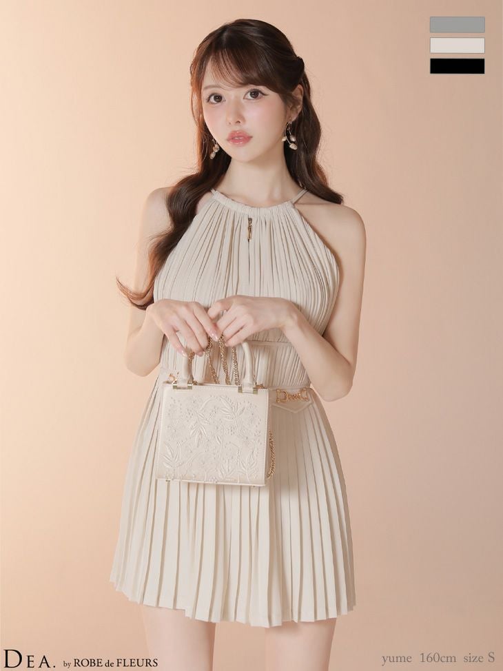 キャバドレス DEA. ROBE de FLEURS ディア ローブドフルール ティアード ジップデザインホルターネック プリーツ ハイネック エレガント フレアミニドレス