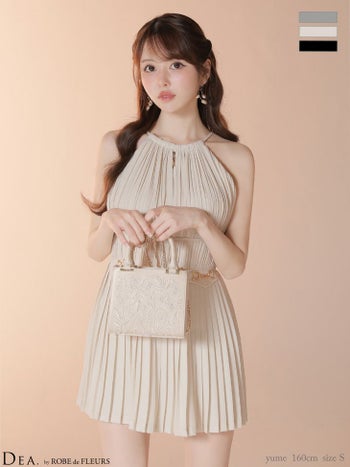 キャバドレス DEA. ROBE de FLEURS ディア ローブドフルール ティアード ジップデザインホルターネック プリーツ ハイネック エレガント フレアミニドレス