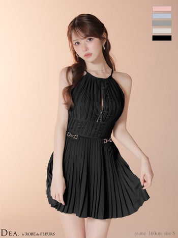 キャバドレス DEA. ROBE de FLEURS ディア ローブドフルール ジップデザインホルターネック ティアード プリーツ ハイネック エレガント フレアミニドレス